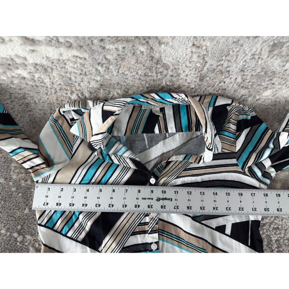 Dana Buchman Size S Abstract Striped V Neck Top 3/4 Sleeve Button Shirt Casual - Picture 6 of 10